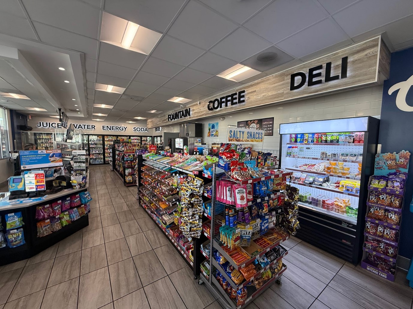 Deli, coffee, and fountain drink area inside Chuck's